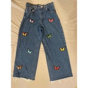 Minga London Jeans Size 2 US (26") W/ Butterfly Patches Ripped Wide Cut